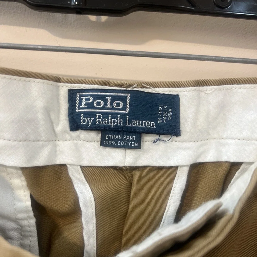 Polo Ralph Lauren Chino Pants Men 40x30 Beige Ethan Pleated Front Cotton Twill